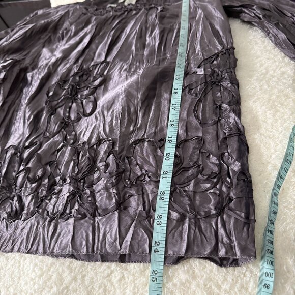 Max Studio Womens Petite Blouse XSP Crinkle Texture Purple Long Sleeve Polyester - Picture 5 of 9